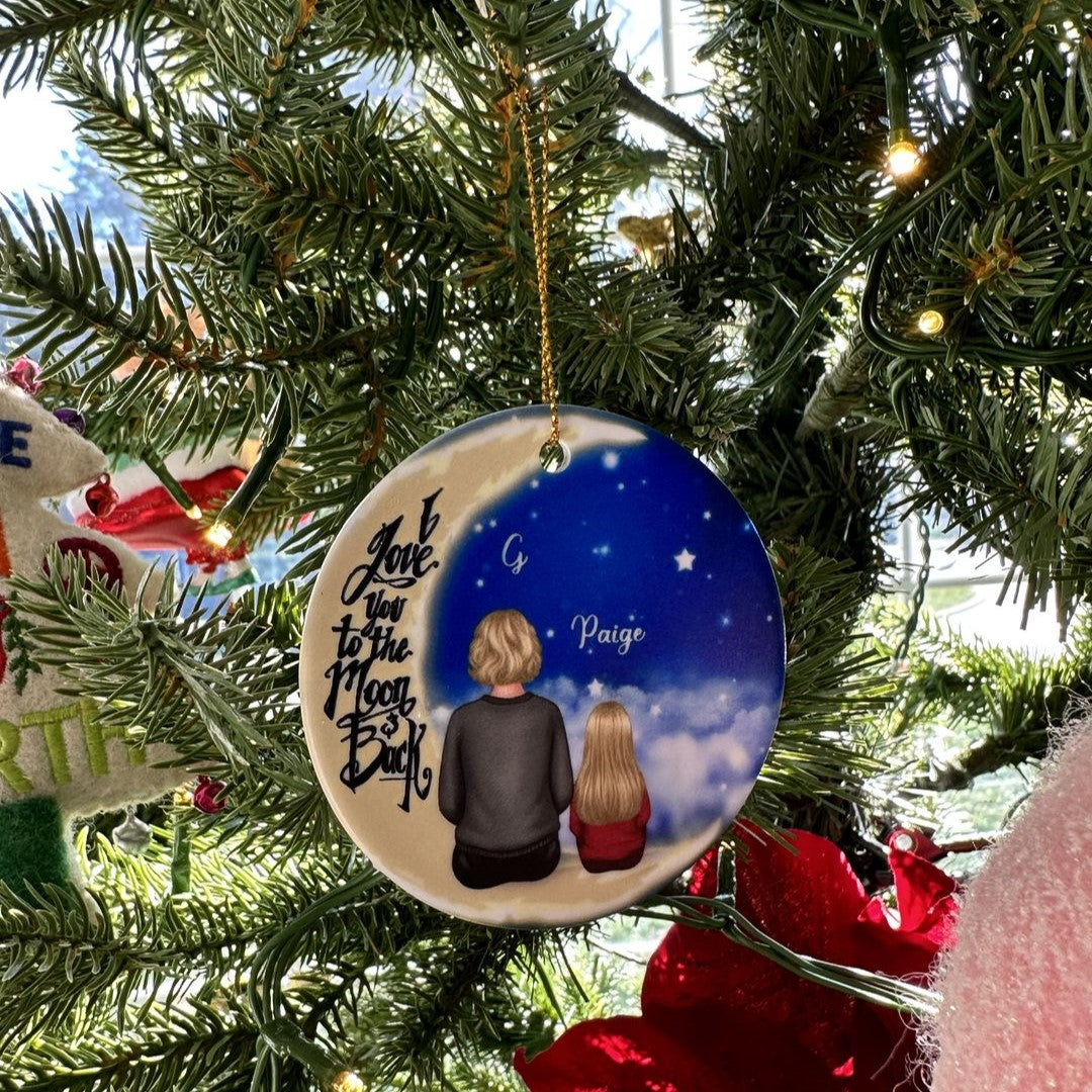 Grandma Grandkids On Moon - Personalized Ornament - Christmas Gift