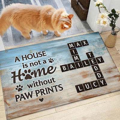 Home With Paw Prints Pet Crossword Puzzle Art Personalized Doormat, Gift for Pet Lover