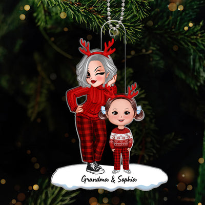 Christmas Pretty Grandma & Grandkid Gift For Granddaughter Grandson Personalized Acrylic Ornament