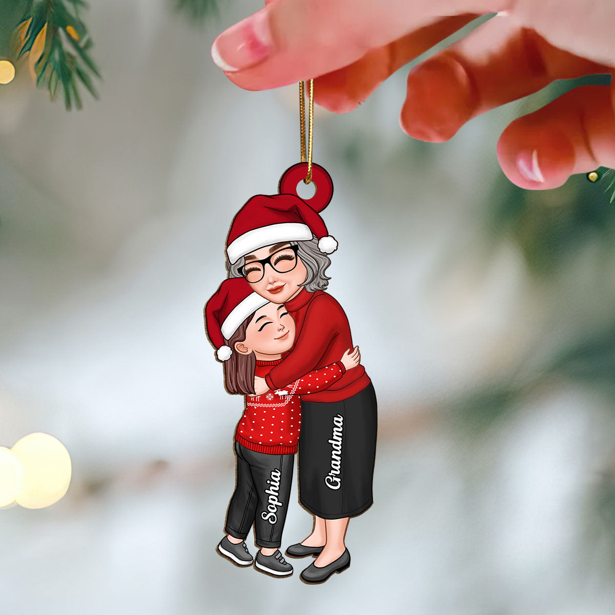 Grandma & Grandkid Hugging Christmas Gift For Granddaughter Grandson Personalized Wooden Ornament
