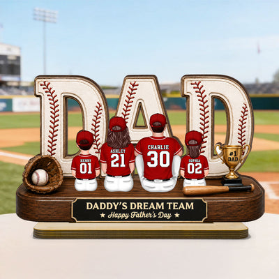 Baseball Daddy's Dream Team - Personalized 2-Layered Wooden Plaque - Unique Trending Father's Day Gift For Dad, Husband, Baseball Fans