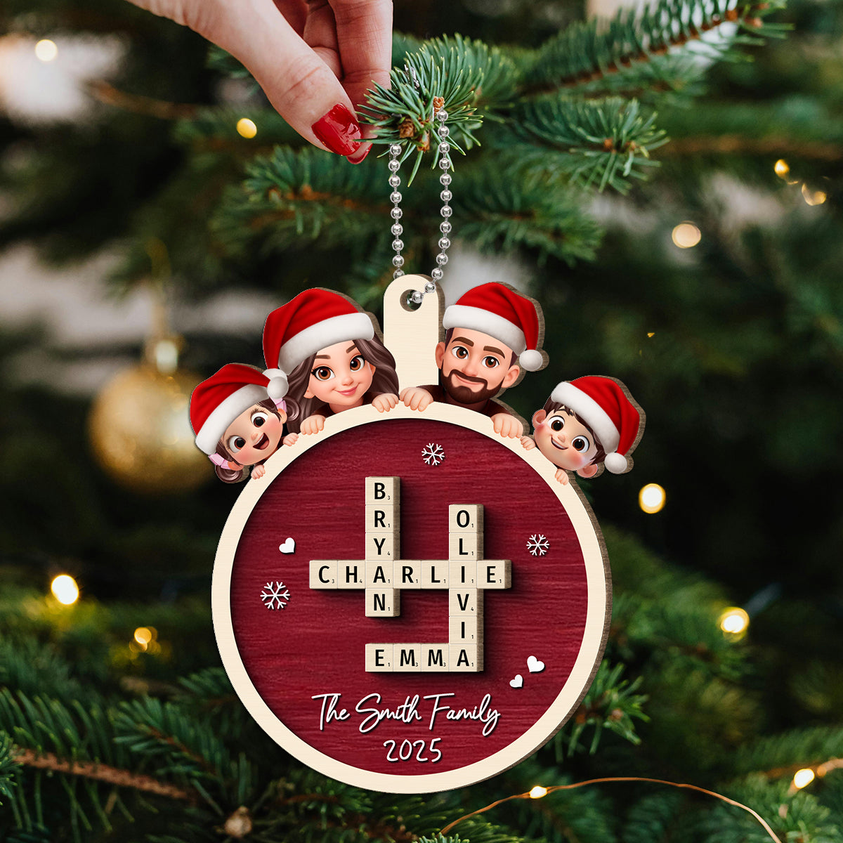 Grandkids Crossword Cute Kids Personalized 2-Layered Wooden Ornament, Christmas Gift for Granddaughter, Grandson