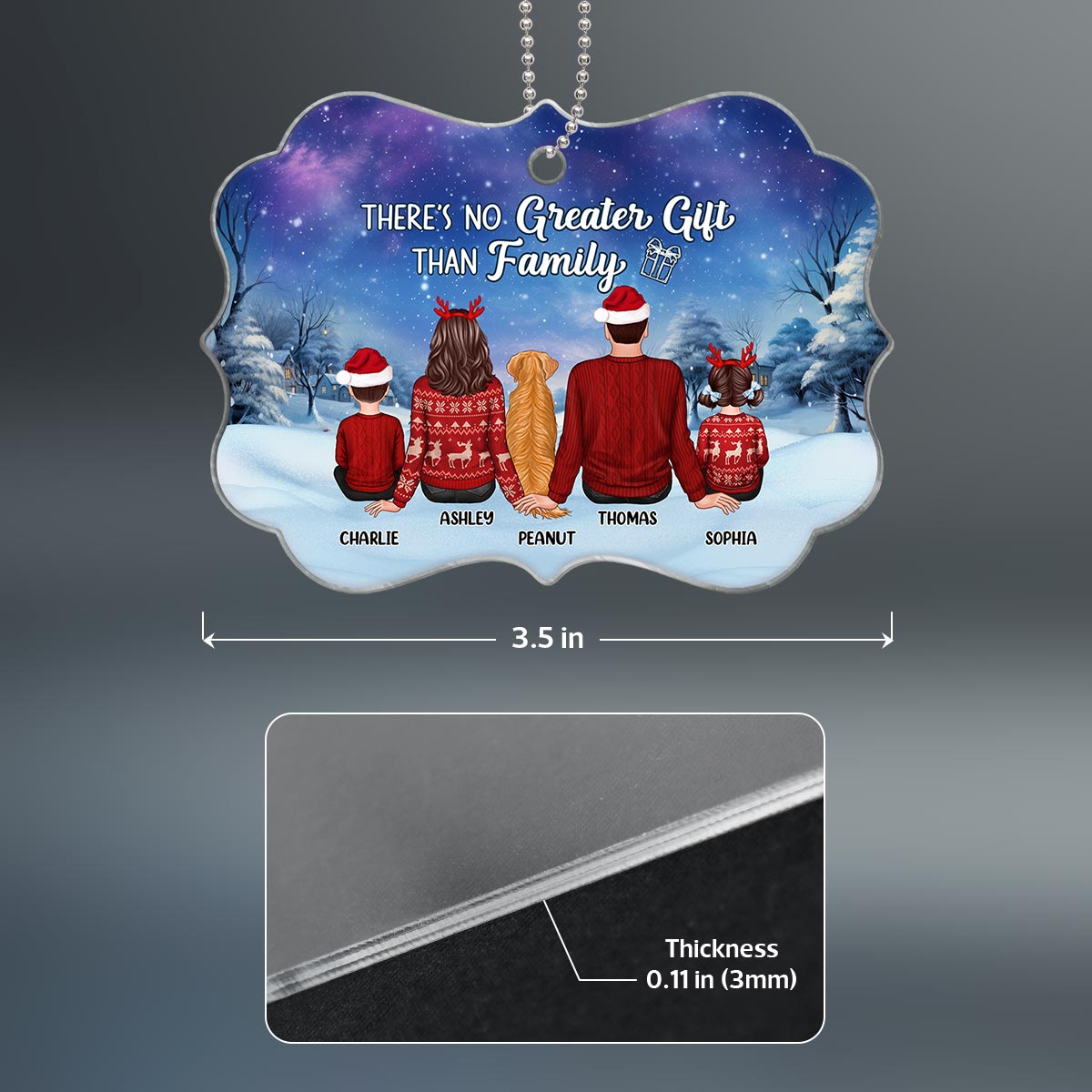 Christmas Night Landscape Family Sitting Back View Personalized Acrylic Ornament