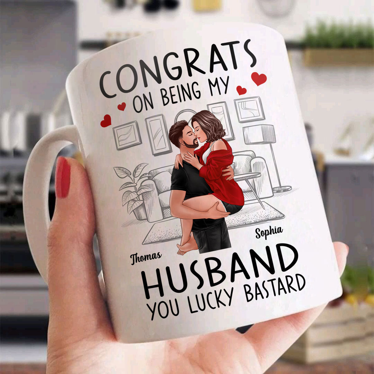 Congrats On Being My Boyfriend Husband Man Holding Woman Kissing Personalized Mug
