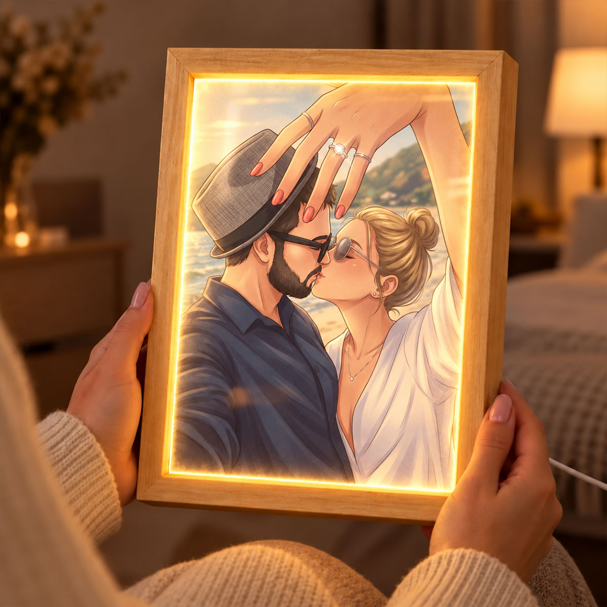 Custom Couple Art from Photo - Personalized Mirror Light Box - Heartfelt Christmas Gift for Her, for Him, Anniversary Gift for Couple