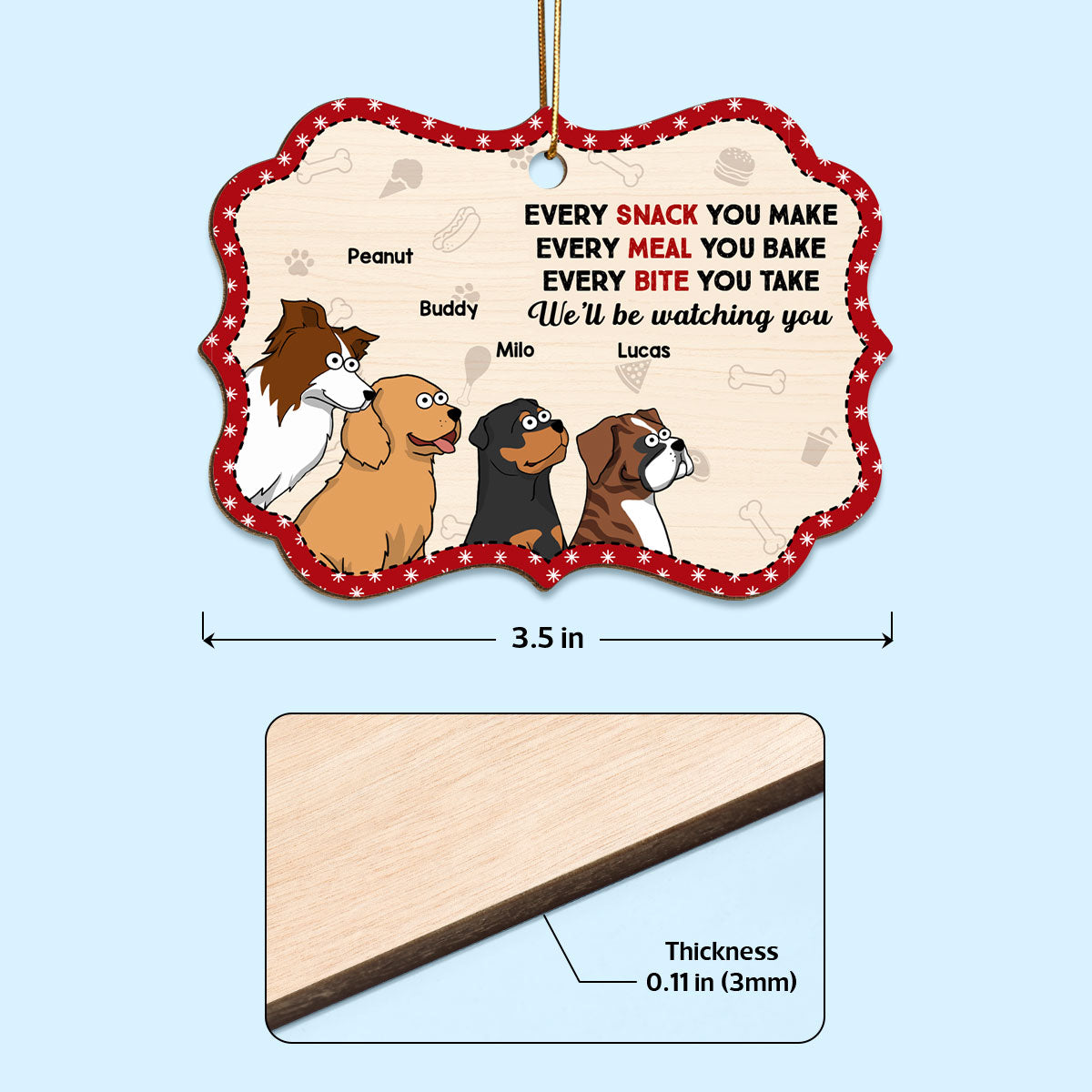 I‘ll Be Watching You Funny Dogs Cartoon Personalized Wooden Ornament