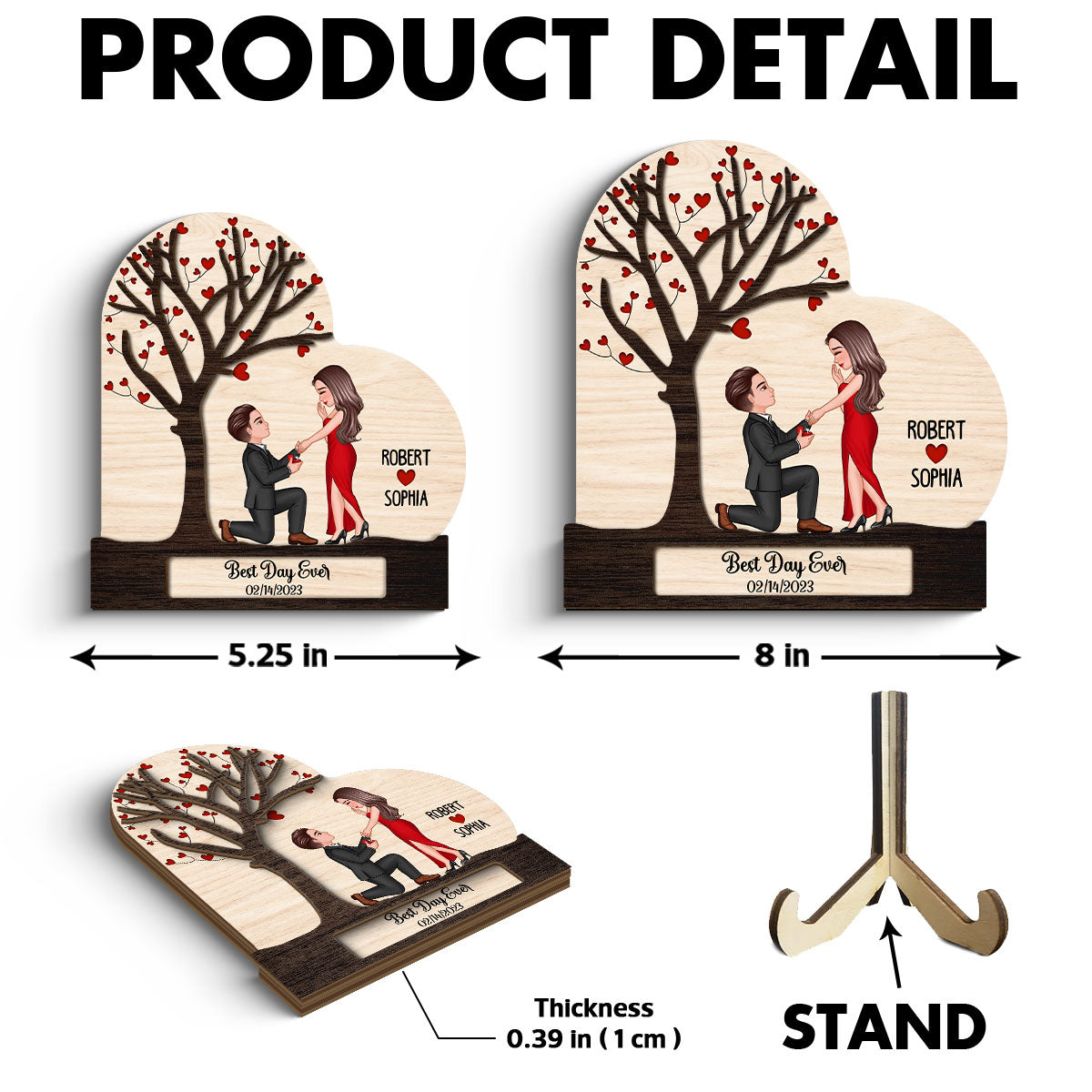 Proposal Couple Under Heart Tree Personalized 2-layer Wooden Plaque