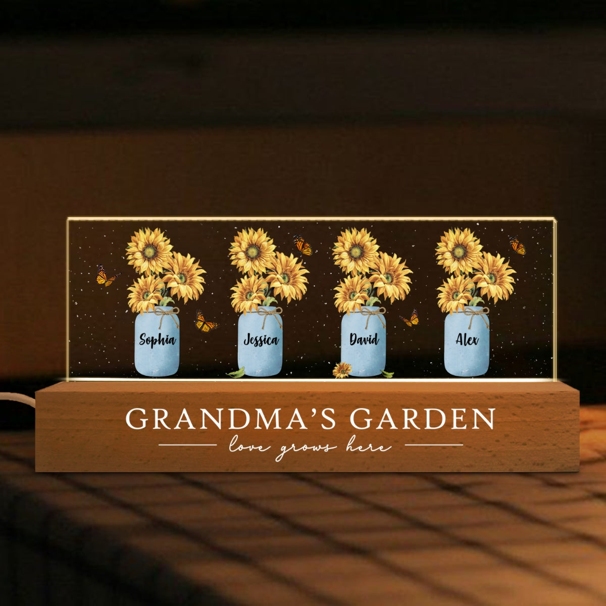 Grandma‘s Mom Garden Sunflower Personalized Acrylic Block LED Night Light