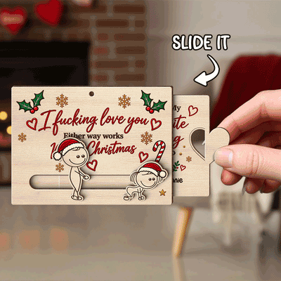 I Fcking Love You Funny Inappropriate Couple - Personalized Wooden Slider Ornament - Funny Christmas Gift For Him, For Her, For Husband, Wife