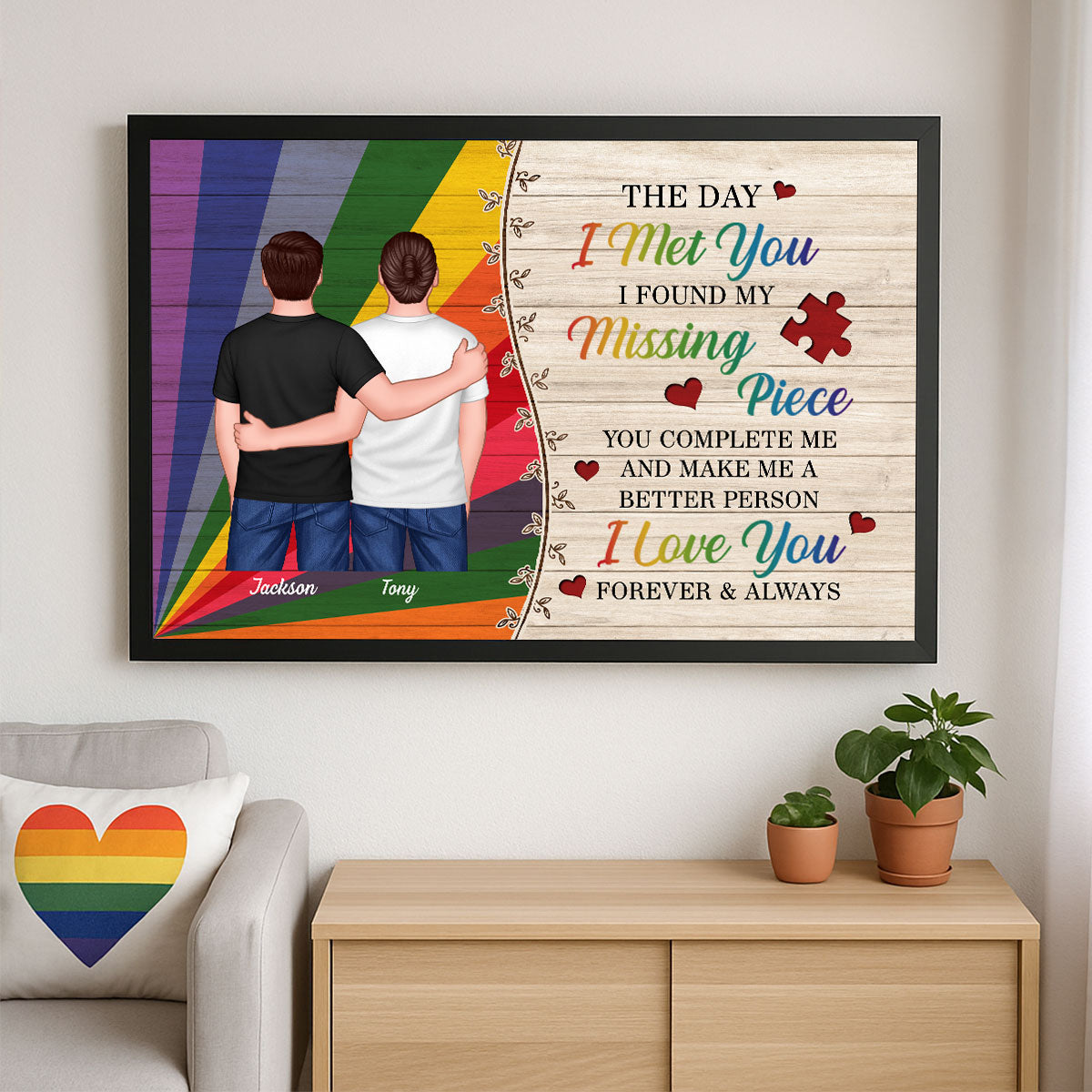 The Day I Met You LGBTQ Couple Hugging Standing Personalized Poster, Pride Month Gift