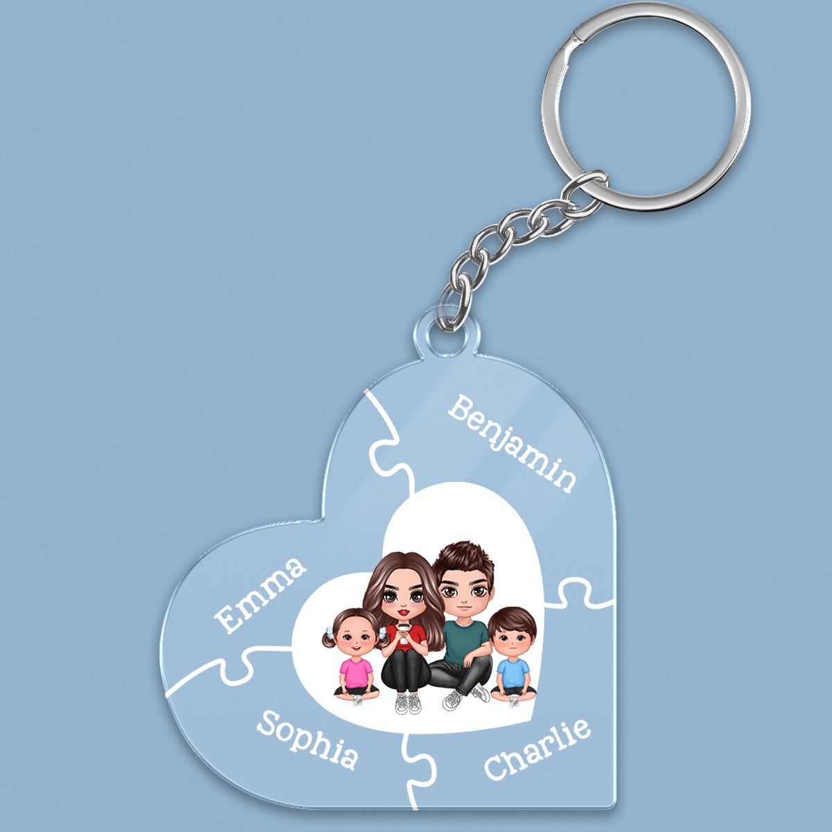 Together We Make A Family Puzzle Heart Personalized Acrylic Heart Keychain