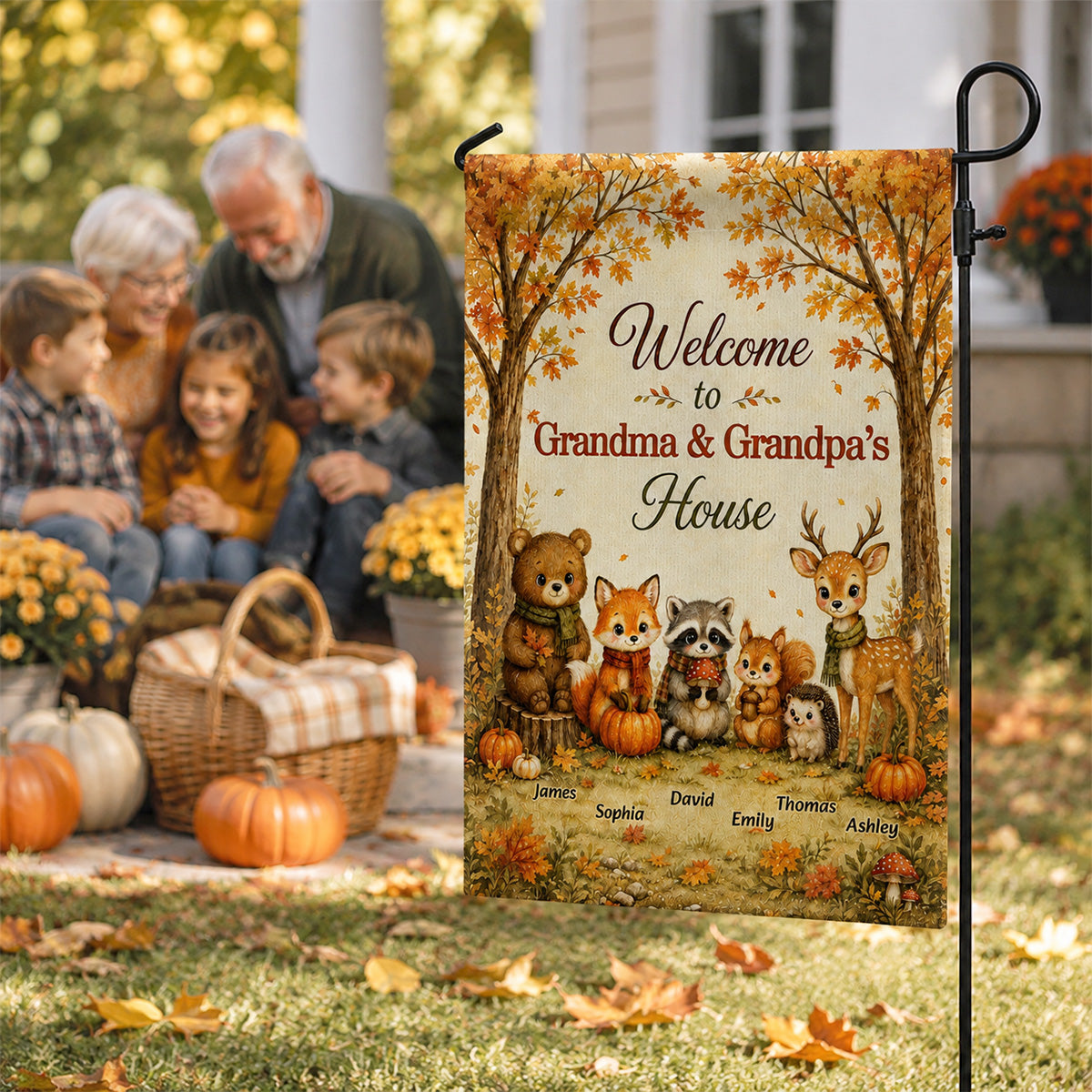 Welcome To Grandparents House Fall Season Cute Woodland Animals - Personalized Garden Flag