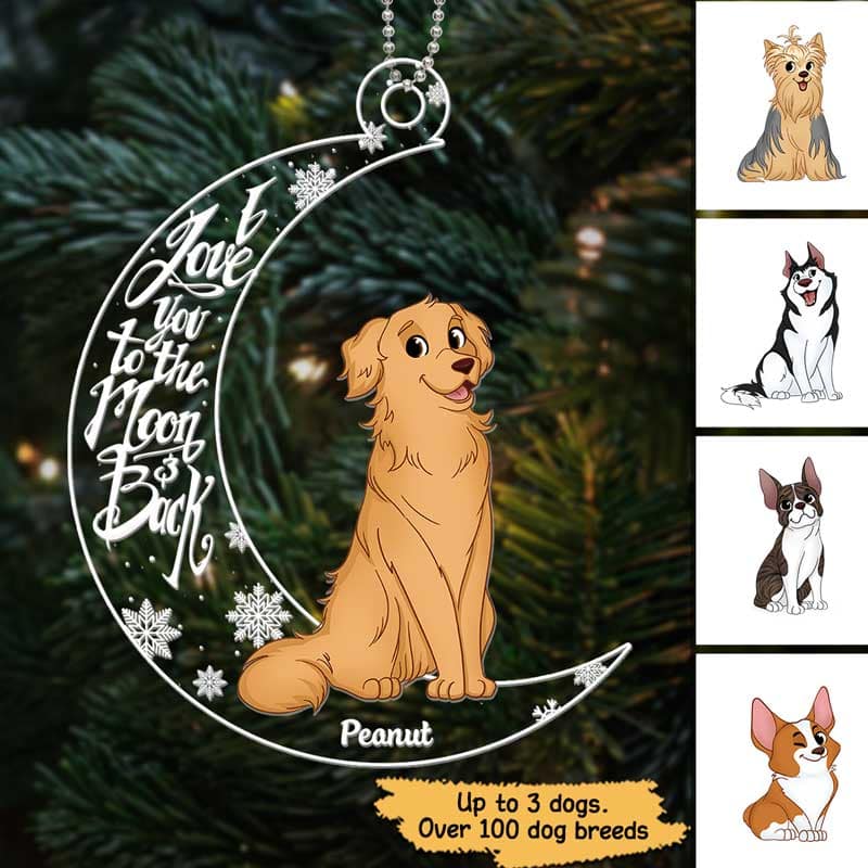 Cartoon Dog On Moon Christmas Gift Personalized Acrylic Ornament