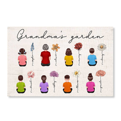 Grandma Mom Auntie Garden Vintage Birth Month Flowers Mother‘s Day Gift Personalized Horizontal Poster