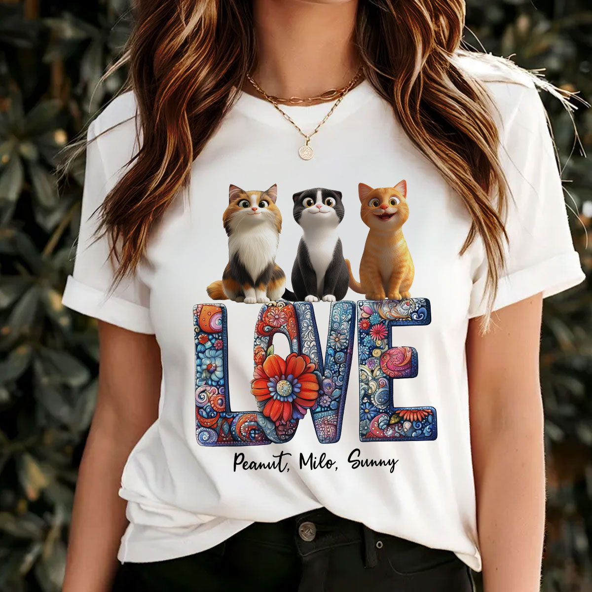 Love Mandala Pattern Cartoon Sitting Cats Personalized Shirt, Gift for Cat Moms