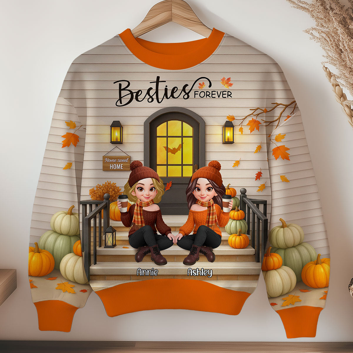 Fall Season Best Friends Sisters Front Porch Personalized 3D Sweatshirt