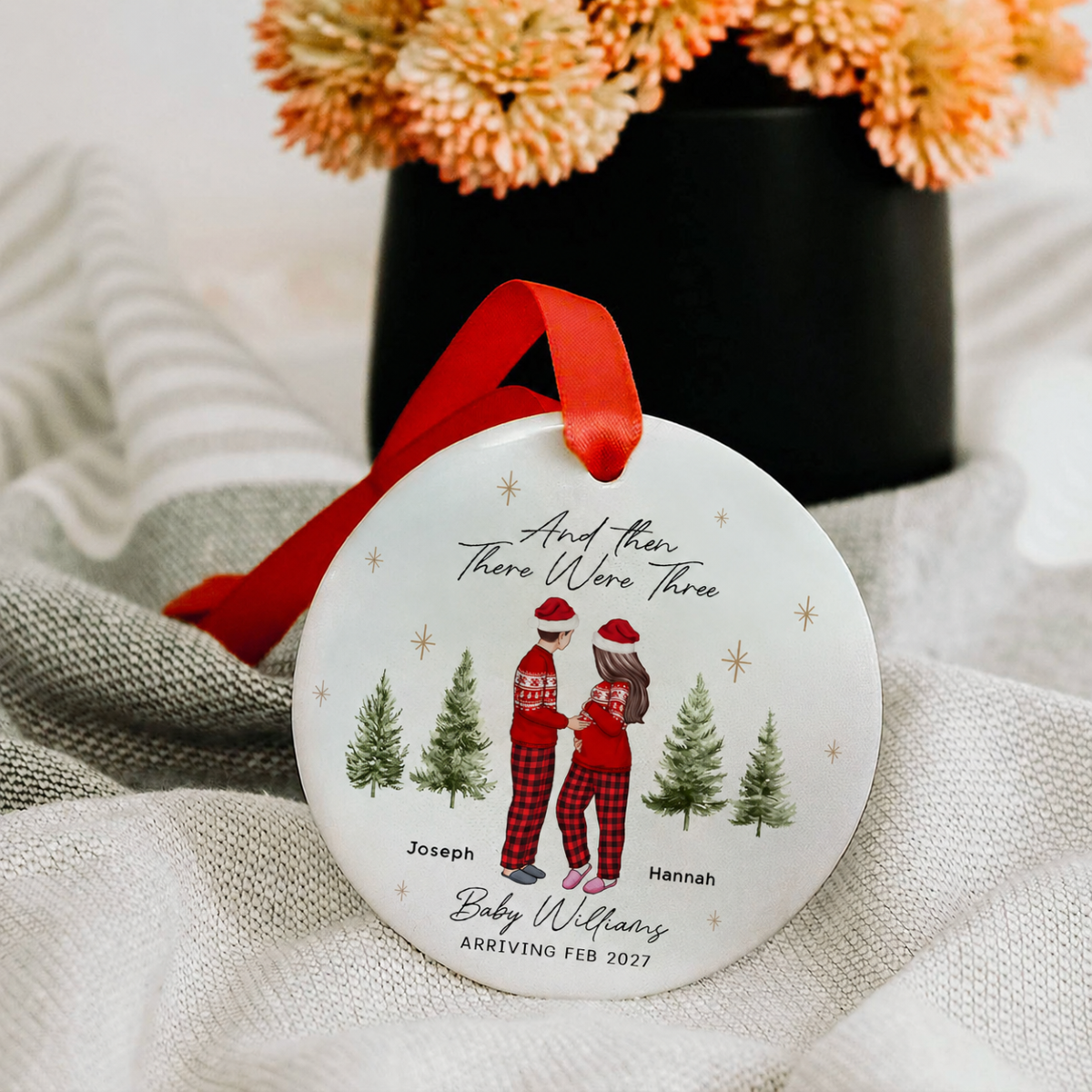 And Then There Were Three - Pregnancy Announcement Ornament - Baby Coming Soon Ornament - Ornament for Baby - Expecting Mom Gift