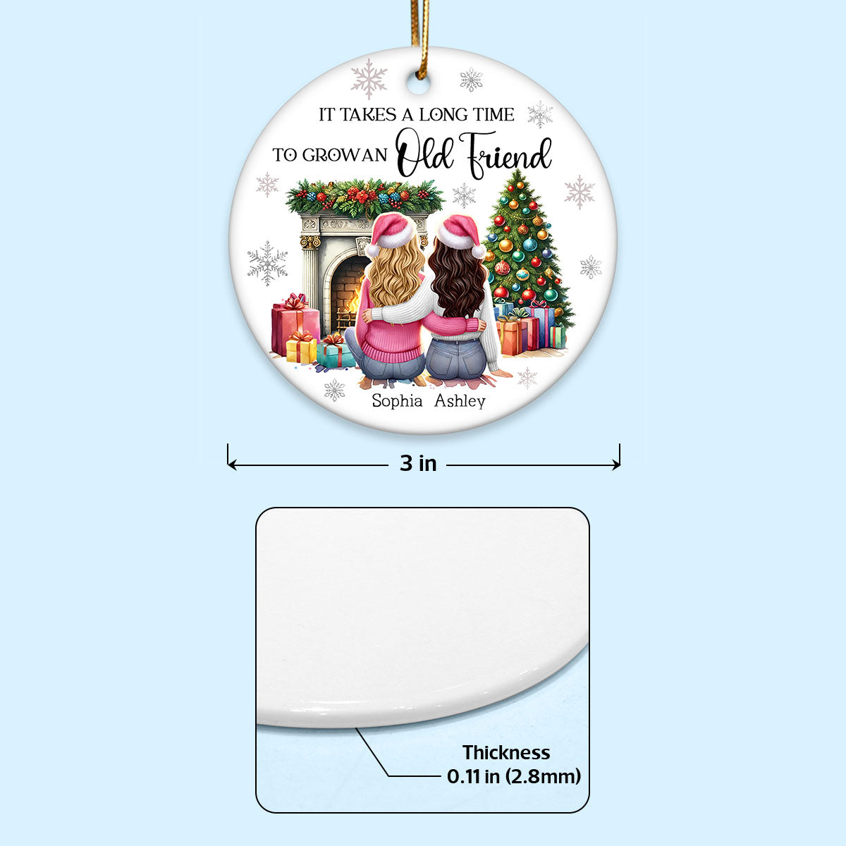 Personalized Best Friends Christmas Ornament – Cozy Holiday Scene by the Fireplace