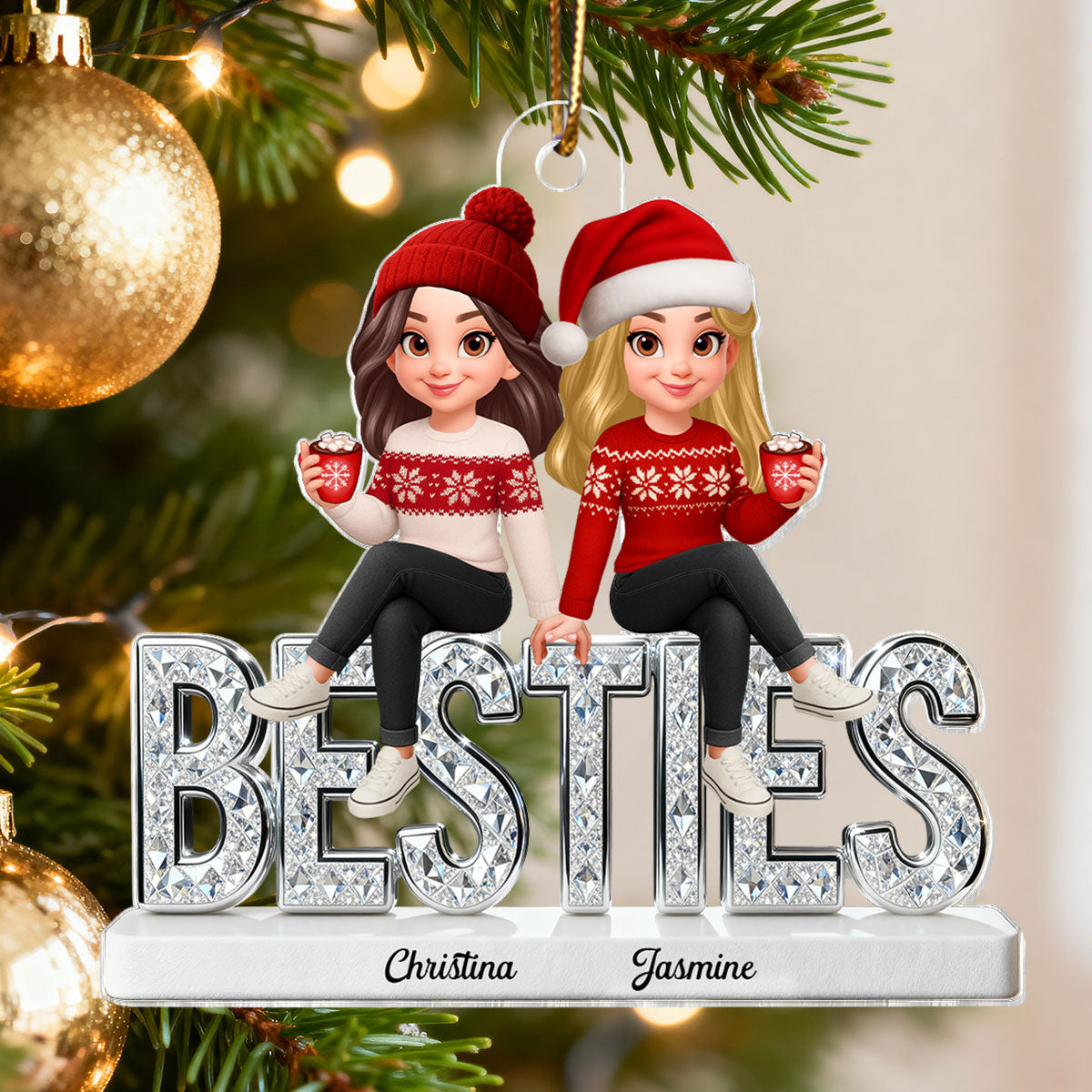 3D Shinning Effect Besties Christmas - Personalized Acrylic Ornament - Heartwarming Christmas Gift For Best Friends, Matching Group Ornaments