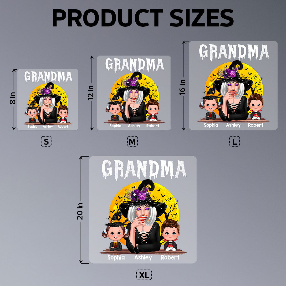 Halloween Moon Grandma Mom Witch With GrandKids Personalized Decal, Halloween Decoration