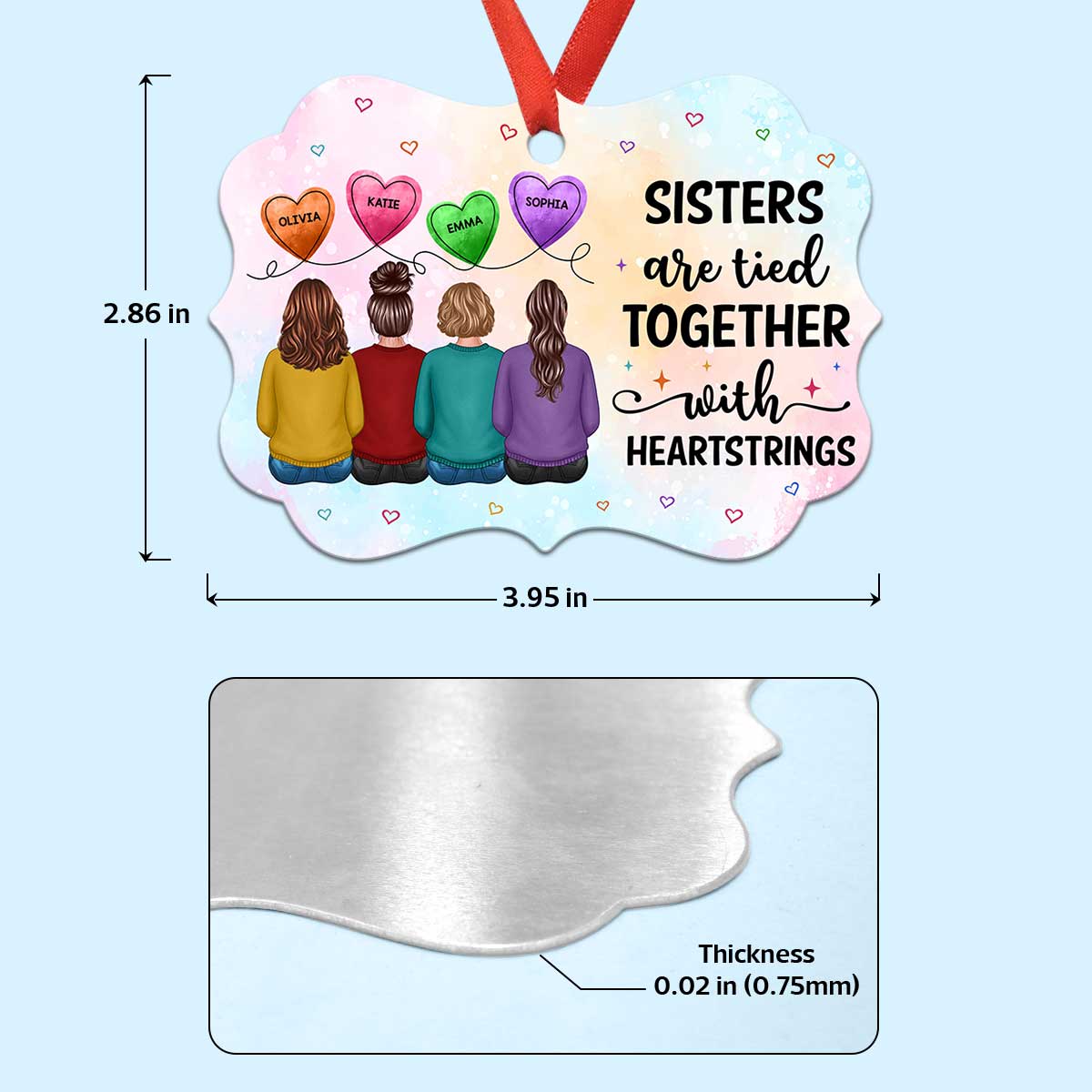 Sisters Siblings Family Heartstrings Personalized Christmas Ornament