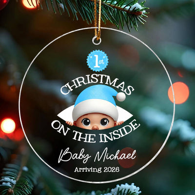 Personalized Baby's First Christmas On the Inside Acrylic Ornament, Custom Pregnancy Reveal Ornament, Expecting Parents