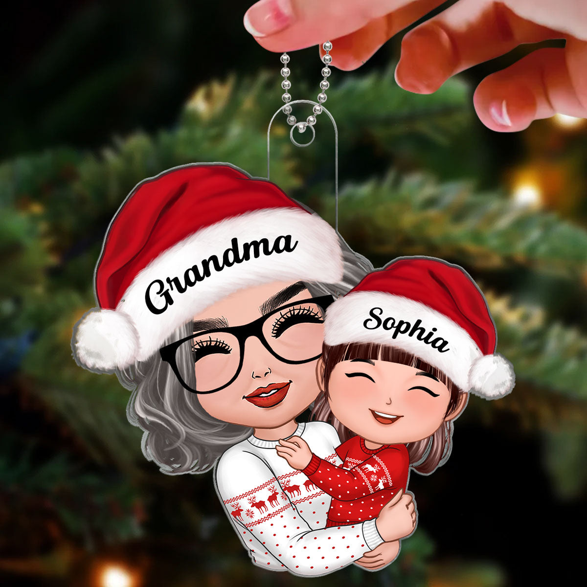 Doll Grandma Mom Hugging Kid Christmas Gift For Granddaughter Grandson Personalized Circle Ornament