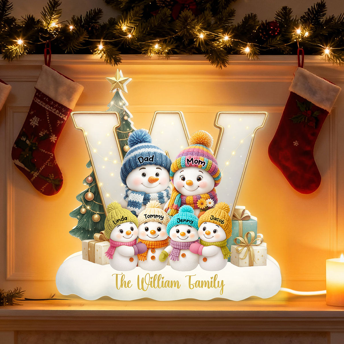 Family Name Initial Snowman - Personalized Light Box - Festive Christmas Decor, Thoughtful Gift for Loved Ones