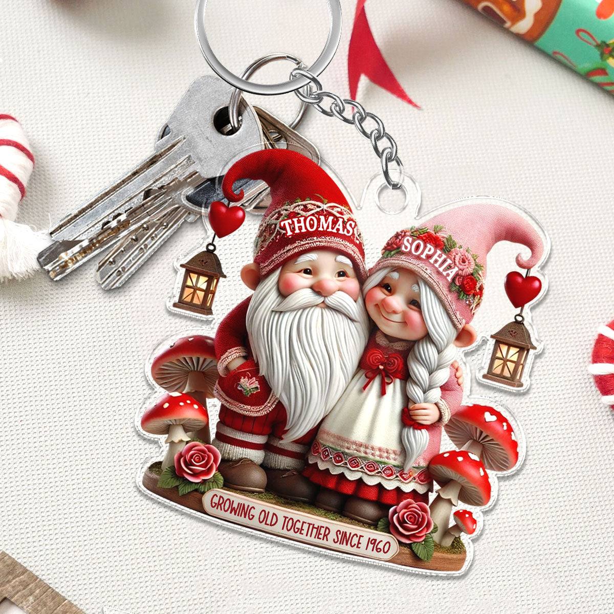3D Effect Valentine's Gnome Couple Personalized Acrylic Keychain,  Gift For Him, For Her, Husband, Wife