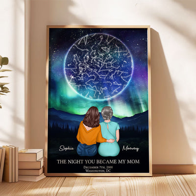 The Night You Became My Mom Embracing Mother Daughter Personalized Poster, Custom Star Map, Capture the Precious Moment, Gift, Constellation Print, Real Astronomical Data