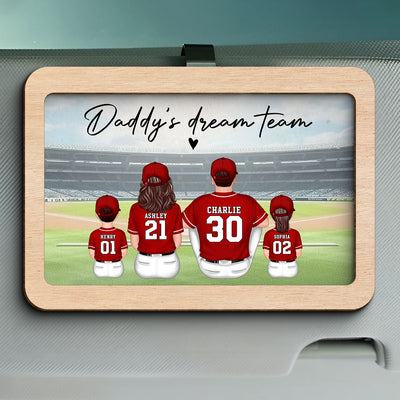 Daddy's Team Baseball Family Sitting Personalized Car Visor, Father's Day Gift For Dad, Grandpa, Husband