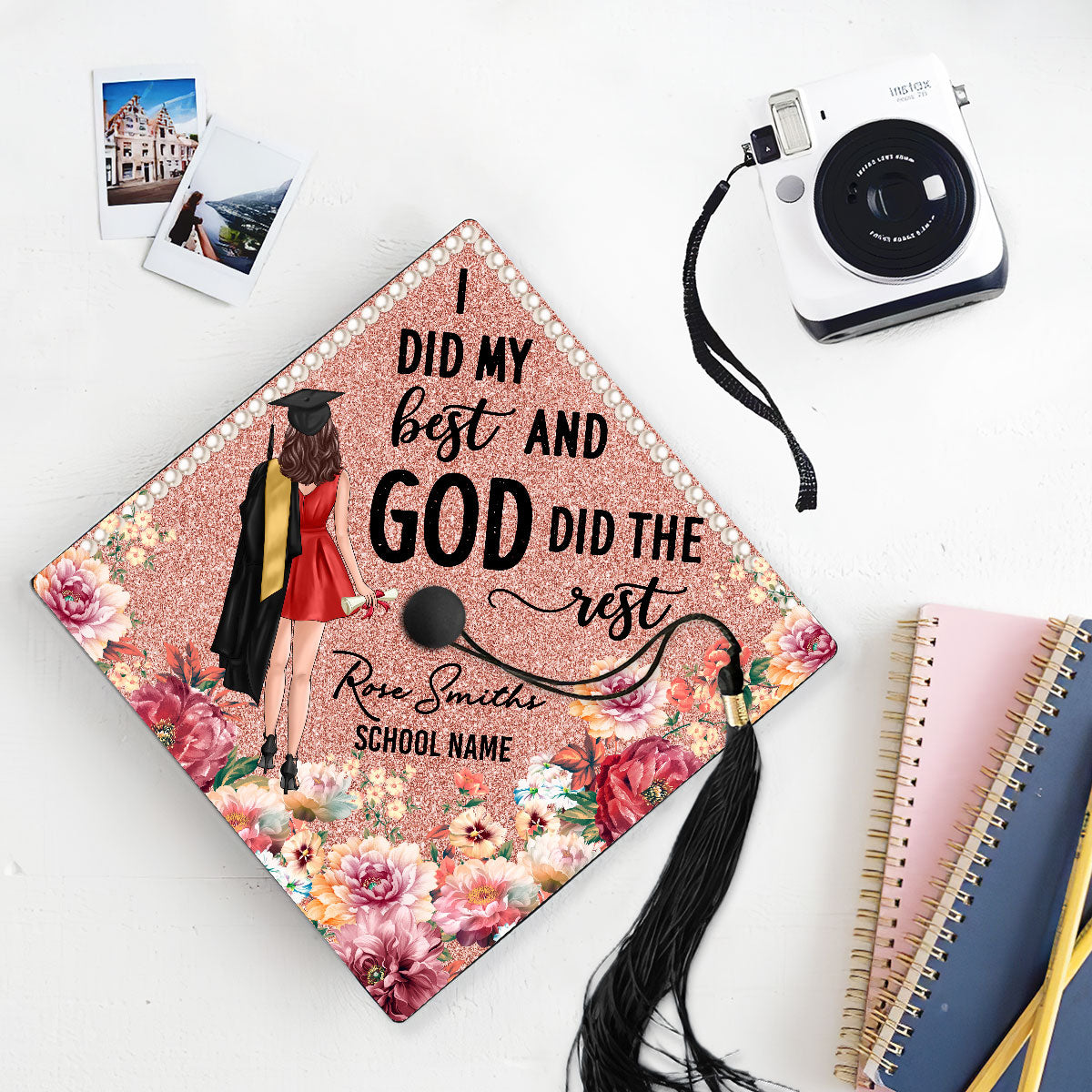 I Did My Best God Did The Rest Personalized Printed Graduation Cap Topper, Graduation Gift