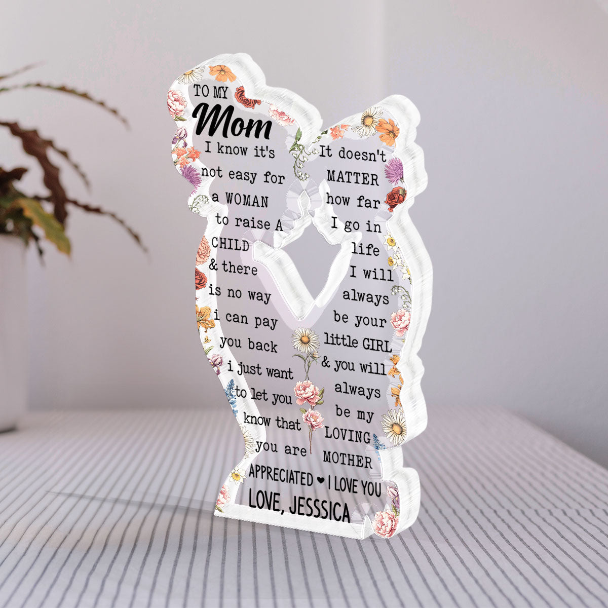 Mom & Daughter Birth Month Flower Personalized Acrylic Plaque Custom Shape, Perfect Gift For Mom