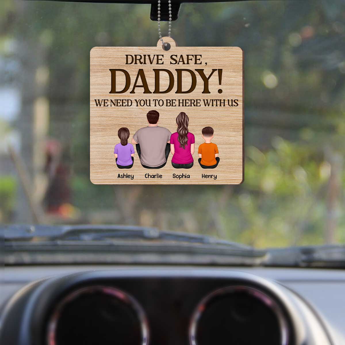 Best Dad Ever Back View Man Kids Dog Cat Personalized Wooden Car Ornament
