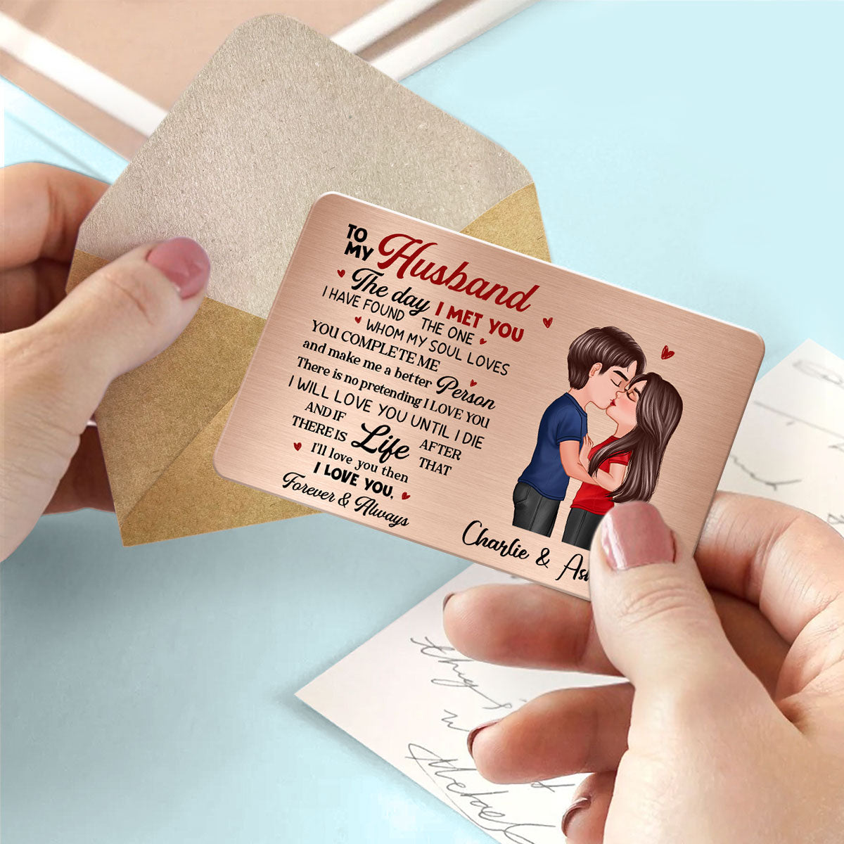 To My Husband Couple Couple Kissing Wallet Insert Personalized Metal Wallet Card