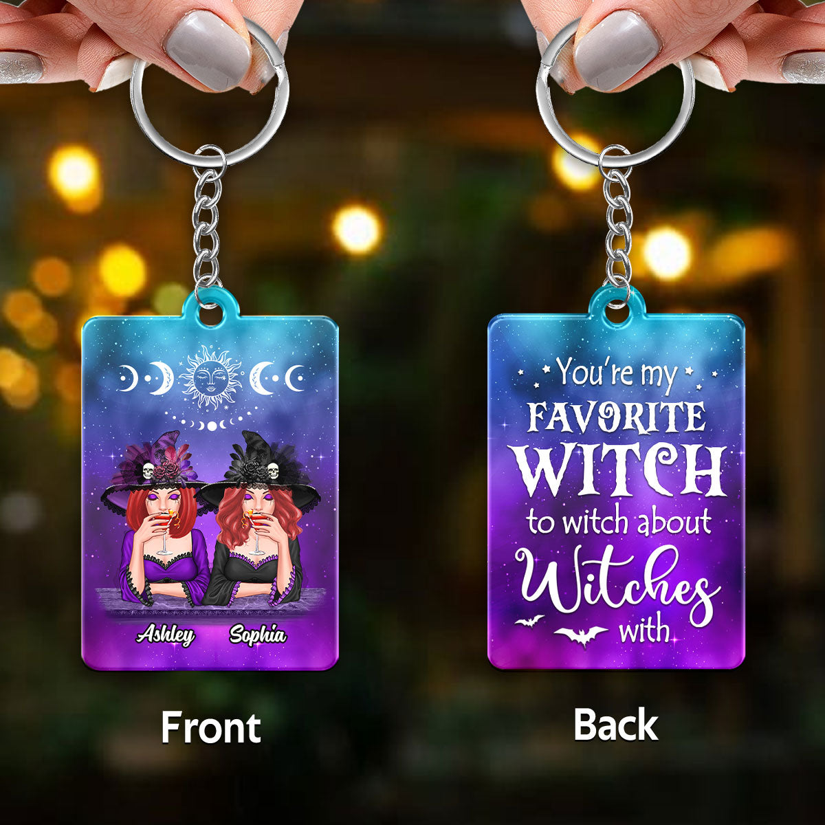 Galaxy Halloween Besties Sisters Personalized Acrylic Keychain