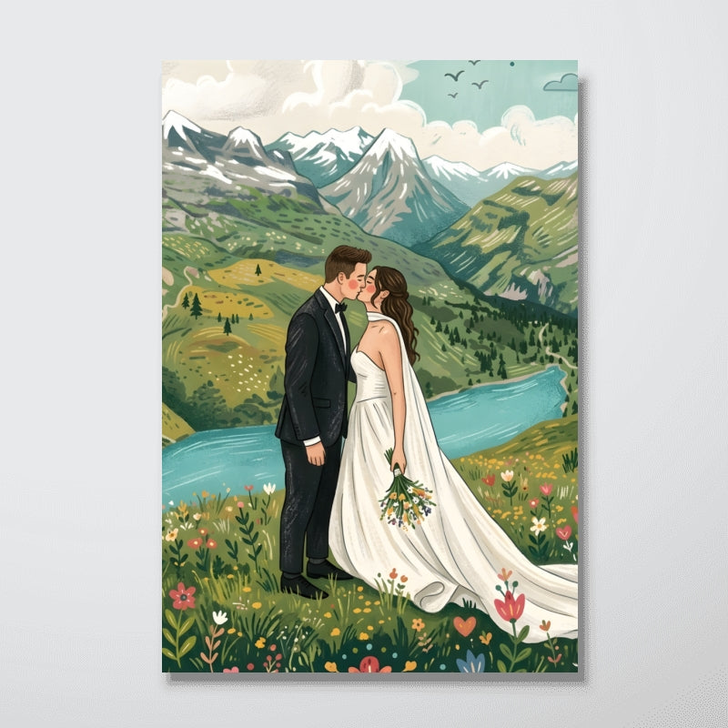 Folk Art Illustration Style - Custom Family Couple Portrait Photo - Personalized Poster - Gift For Family, Him, Her