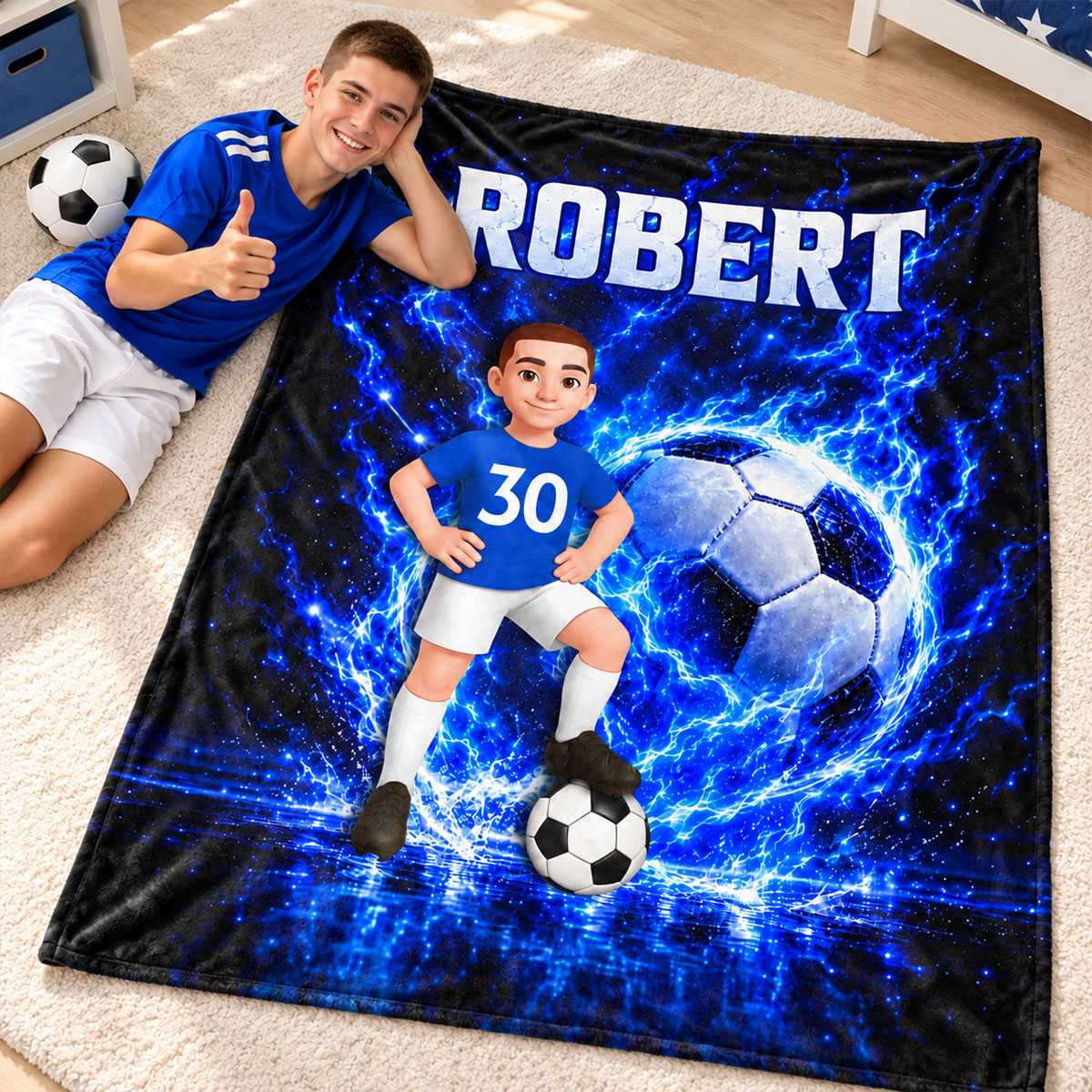 Soccer Trendy Design Blanket for Boys Girls - Personalized Fleece Blanket - Christmas Gift for Daughter, Son