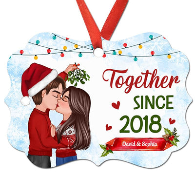 Doll Couple Kissing Under Mistletoe Personalized Christmas Ornament