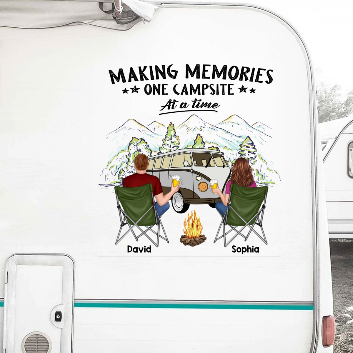 Camping Partners For Life Couple Back View Personalized RV Decal