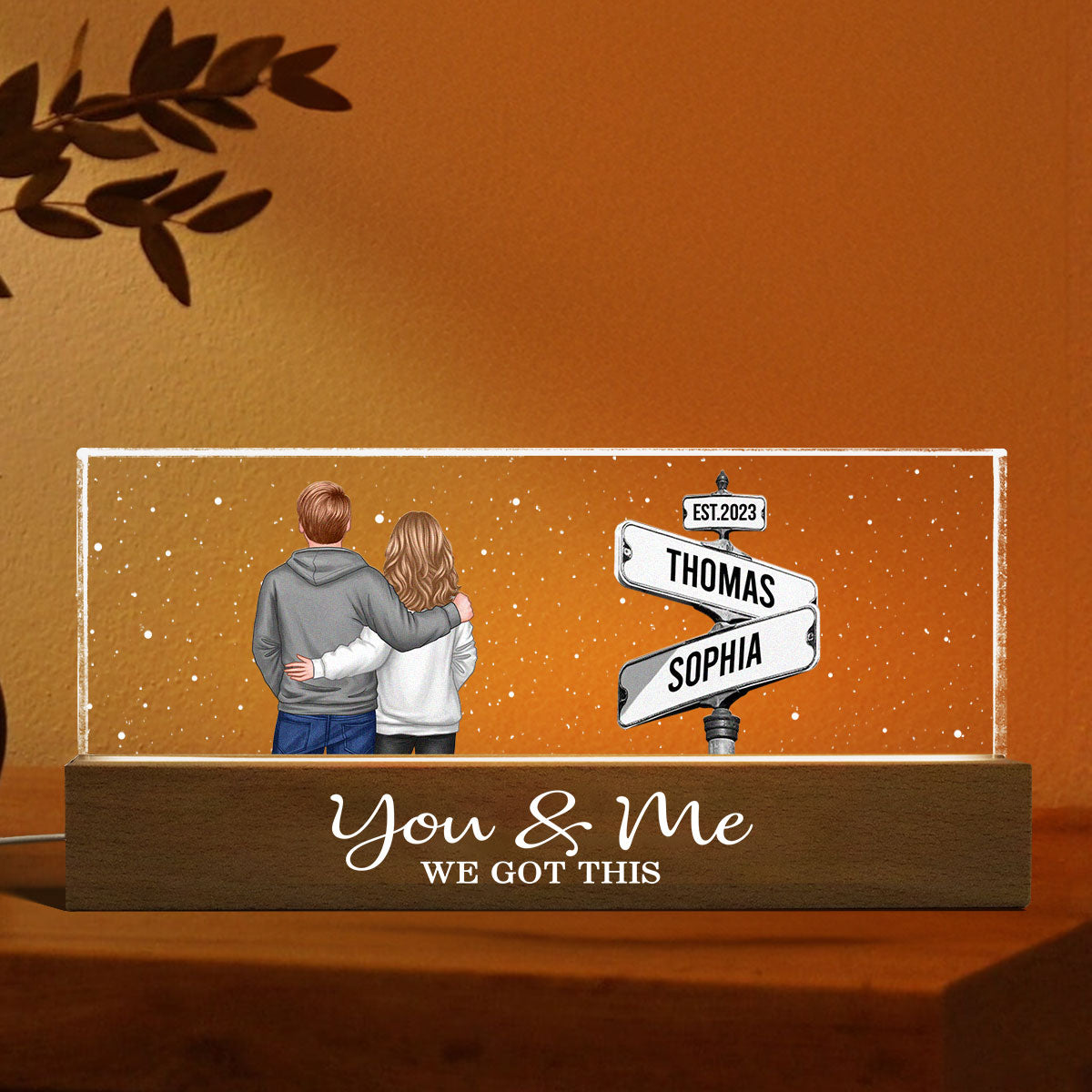 Street Sign Couple Personalized Acrylic Block LED Night Light, Engagement or Wedding Gift for Couple, Valentines Gift