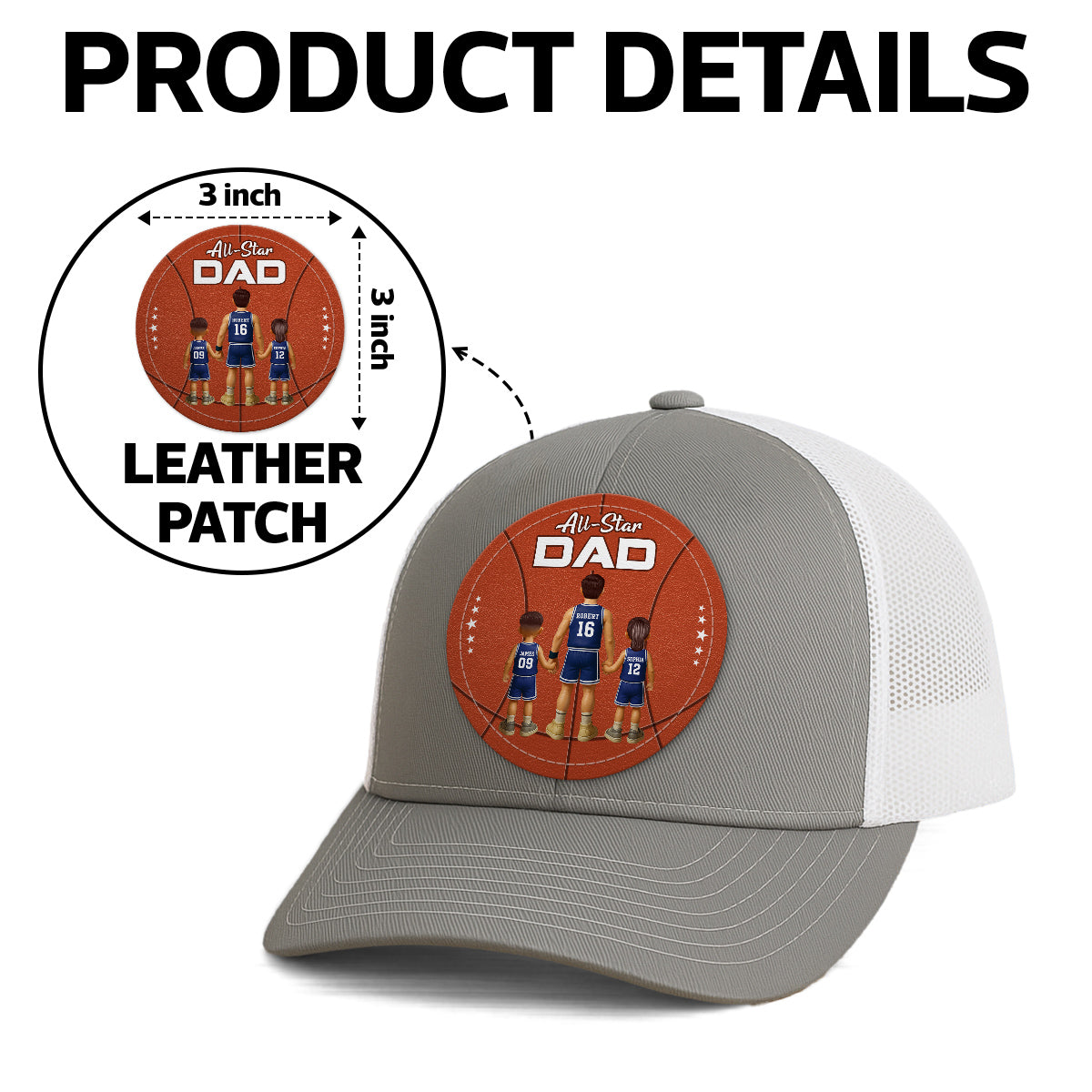 All-Star Dad Basketball Dad & Kids Personalized Leather Patch Hat