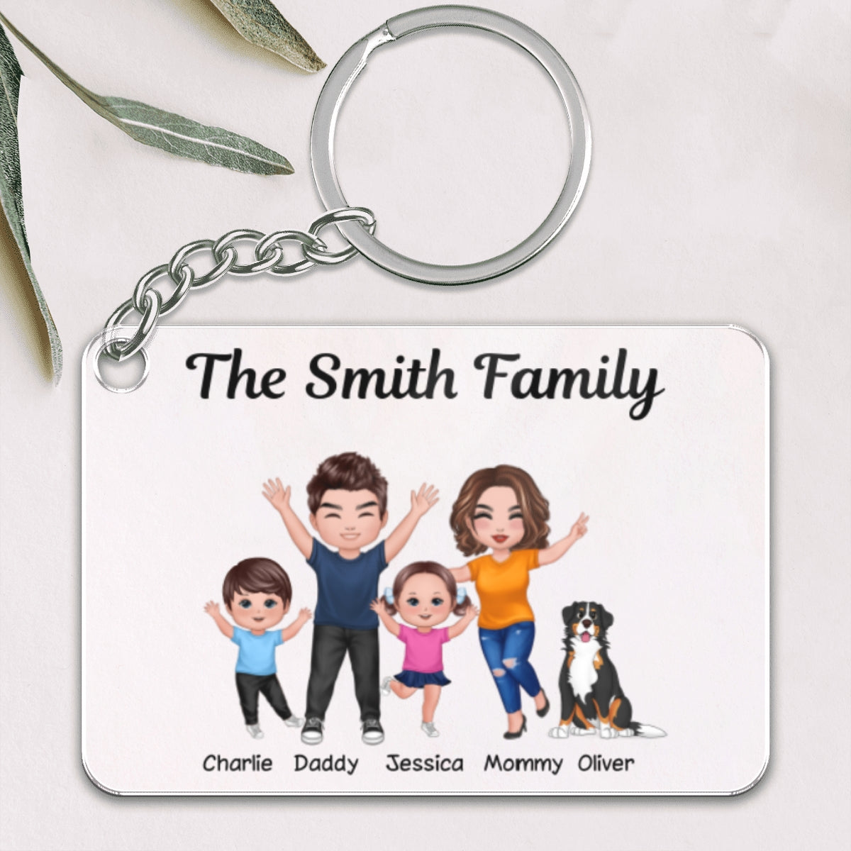 Happy Family Couple Kid Dog Cat Personalized Acrylic Keychain