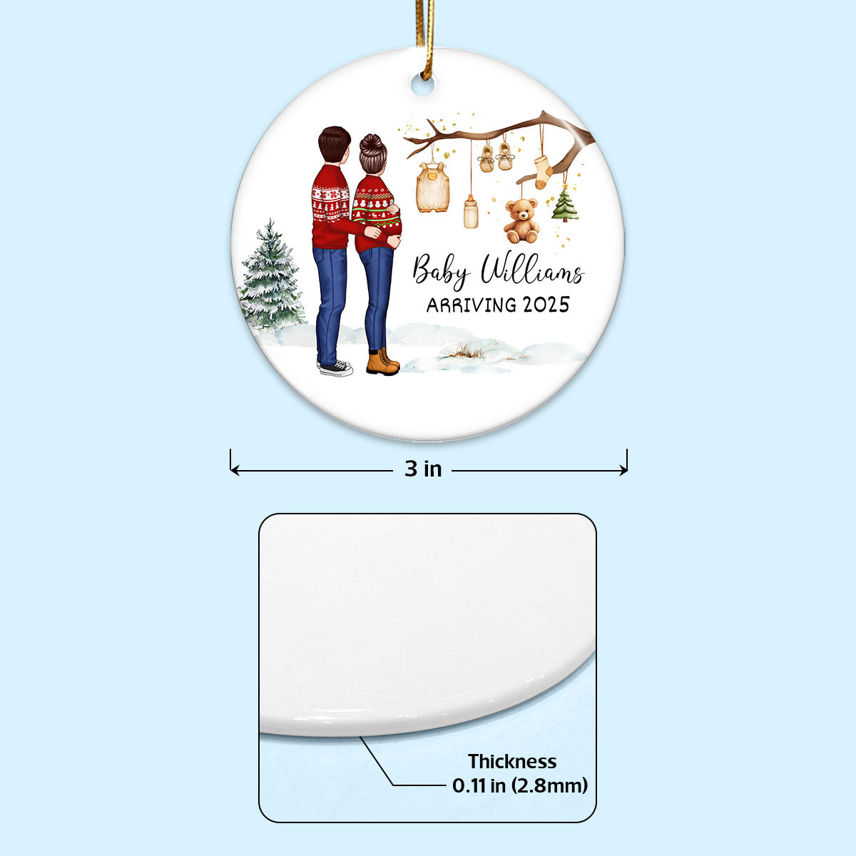 Birth Announcement Ornament, Personalized Baby Arriving Ornament, Expecting Parents Ornament