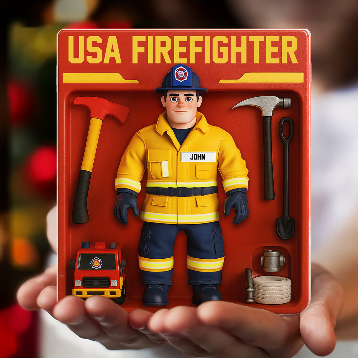 Personalized USA Firefighter Acrylic Plaque Decor, Custom Figure for Firefighters
