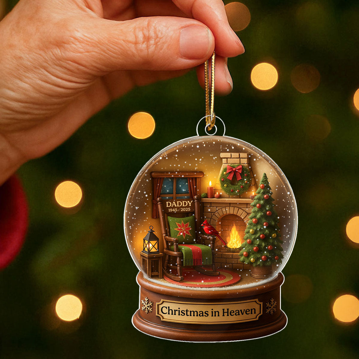 Christmas In Heaven Snow Globe 3D Effect Personalized Acrylic Ornament, Heartwarming Memorial Sympathy Gift