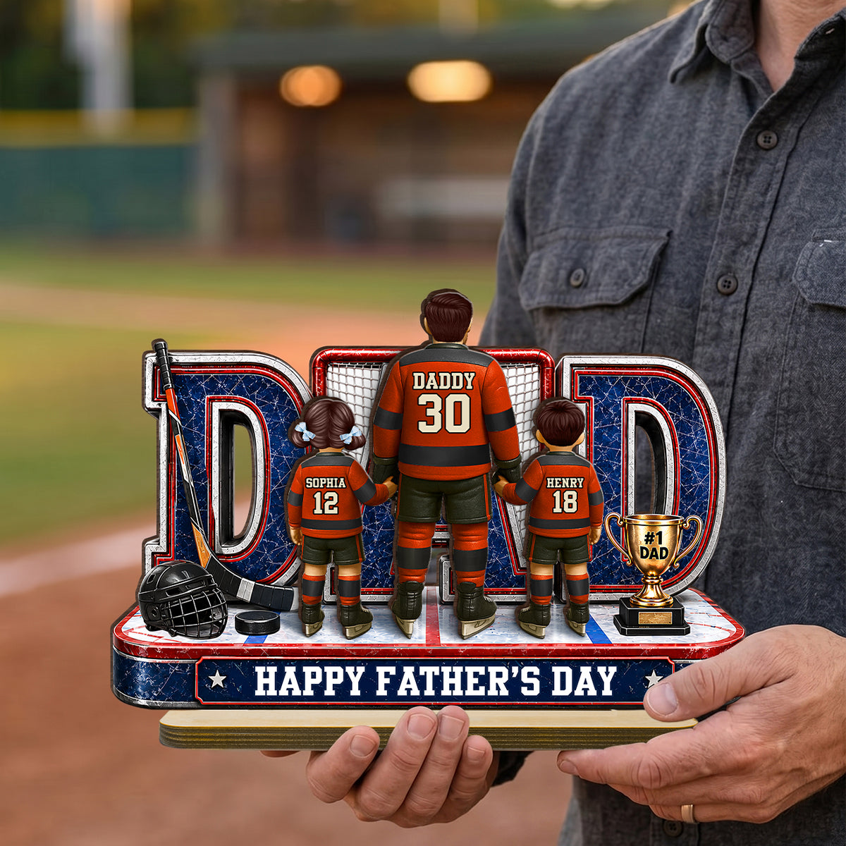 MVP Hockey Dad & Kids Together - Personalized 2-Layered Wooden Plaque - Father's Day Gift For Dad, Husband