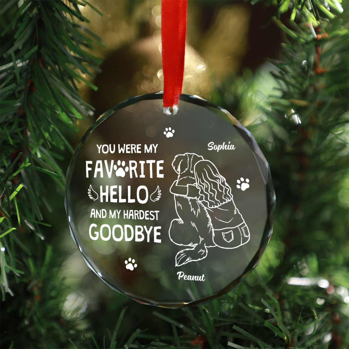 Dog Memorial Outline Personalized Glass Ornament, Christmas Keepsake