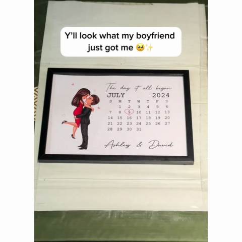 The Day It All Began Kissing Couple Calendar Anniversary Date Personalized Horizontal Poster - Anniversary Gift For Couple - Gift For Him Gift For Her