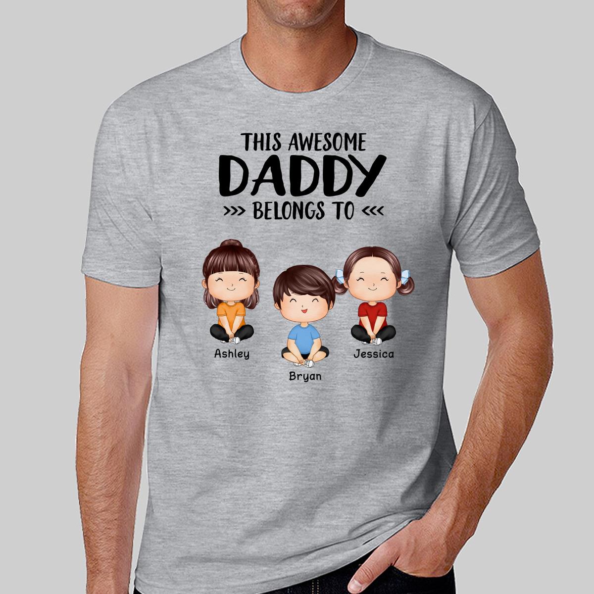 This Awesome Daddy Mommy Grandpa Grandma Belongs To Doll Kids Watercolor Styles Sitting Personalized Shirt